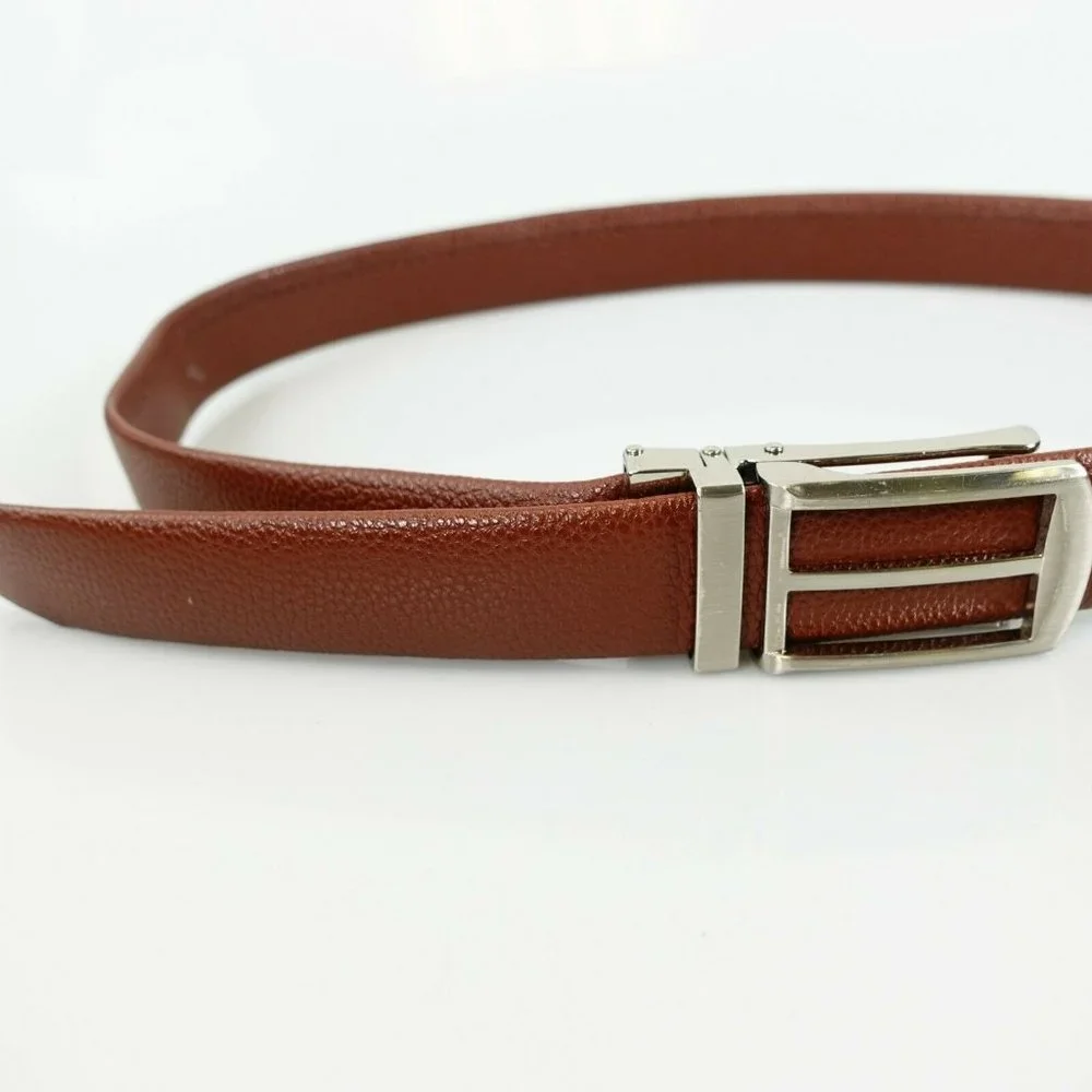 Belt‎ Mens Leather Brown Black Classic ONE SIZE Adjustable Box Silver Buckle